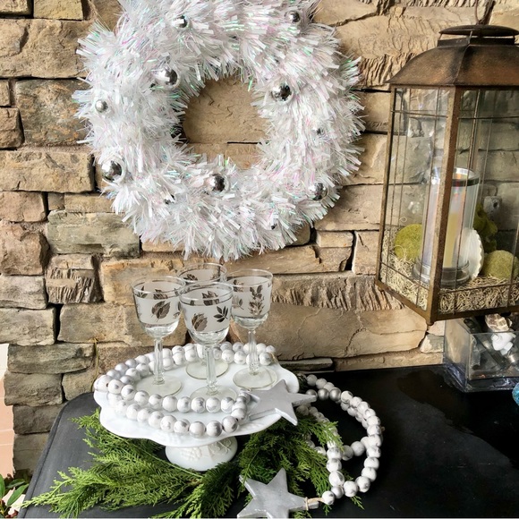 🌴🎉Best in HOME Party🎉6) Vintage Libby Champagne Silver Leaf Frosted Stemware - Picture 4 of 6